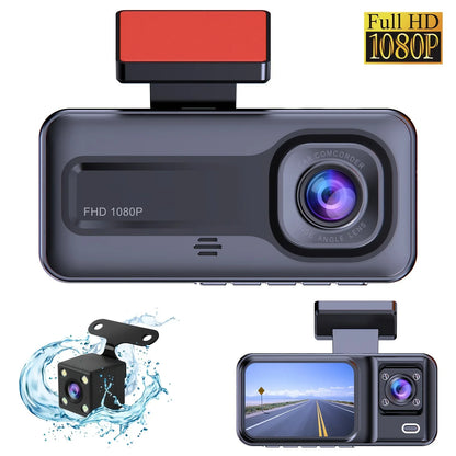 Dash Cam Front and Rear and inside 1080P Full HD 3 Way Dash Cam 3 Cameras Vidoe Recorder Black Box with 3 Cameras